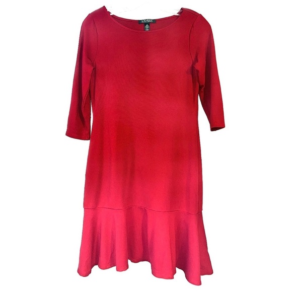 Lauren Ralph Lauren 3/4 Sleeve Peplum Hem Red Dress